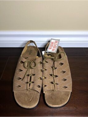 Wide Width Women's Tan Brown Suede Slingback Lace-Up Sandals